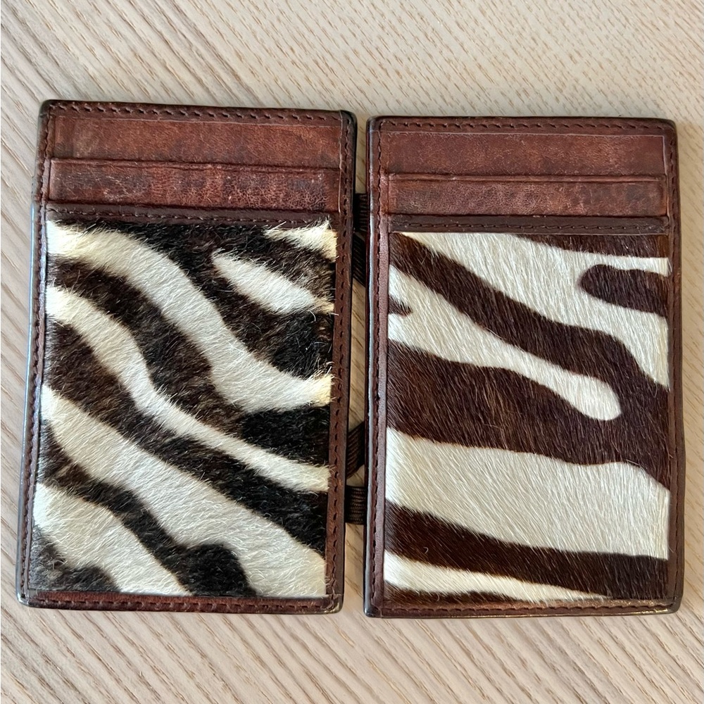 J. Crew Brown Leather and Zebra Print Magic Wallet